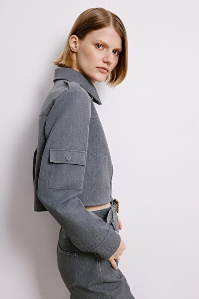 rue Denim Dokulu Gri Uzun Kollu Gömlek