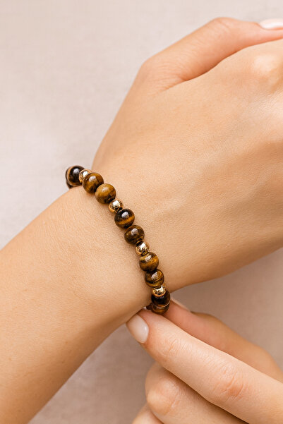 LOVELOTUS سوار من حجر عين النمر الطبيعي بتصميم أنيق ومقطوع بشكل كروي