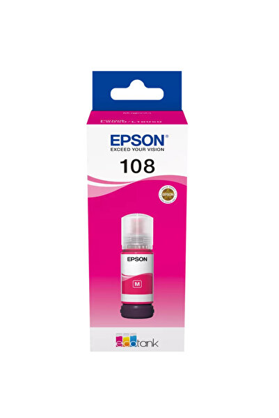 EPSON زجاجة حبر EcoTank Magenta سعة 108، بسعة تصل إلى 2100 صفحة، 70 مل، متوافقة مع طابعات L8050 وL18050