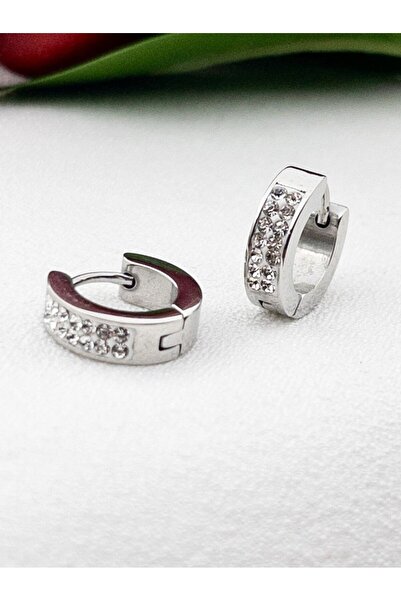 Siya Silver Non-Tarnish Steel Zircon Stone Minimal Earrings-14 mm