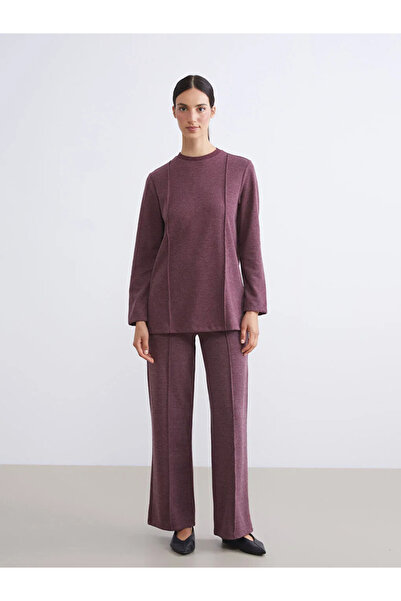 LC Waikiki Lcw Modest Burgundy Crew Neck Women's Sweatshirt Tunic