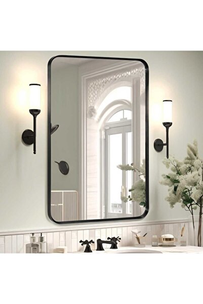 Elindor Oglindă dreptunghiulară ®, margini rotunjite, reflexie HD, sticlă premium, 75x55 cm, neagră