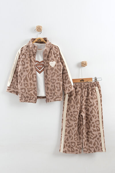 Mini Baray Girl child heart pattern tracksuit set 3-piece set (2-3-4-5 years old)