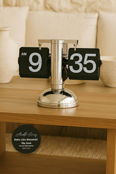 Anadolu Saray Retro Lüks Masaüstü Flip Saat – Kuvars Mekanizma, Pilli (Pil Hariç), Ev Dekorasyon Dijital Saat