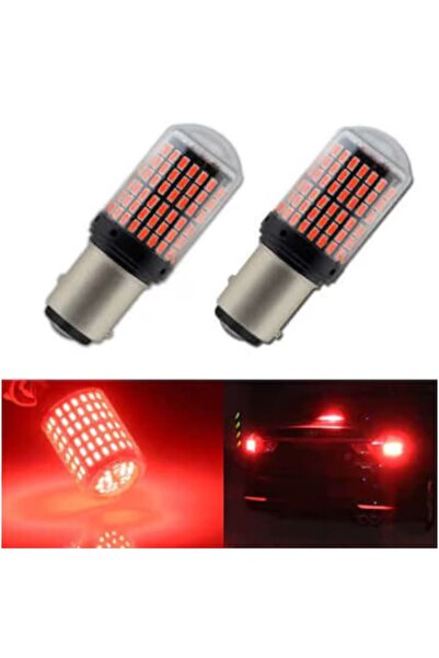 BZRSH Set de 2 becuri auto LED 1157/BAY15D/P21/5W, 144 SMD, roșu, cu filament dublu, poziție și frână