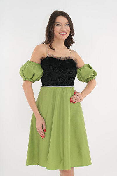 Vanessa Line RO Rochie eleganta clos din tafta verde si catifea