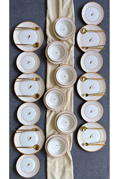 Erbaşlar Pınkes Gold Yuvarlak 24 Parça 6 Kişilik Lüx Yemek Takımı Seti Yemek Seti