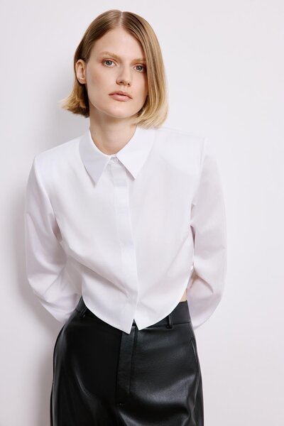 rue Padded Poplin Long Sleeve White Shirt