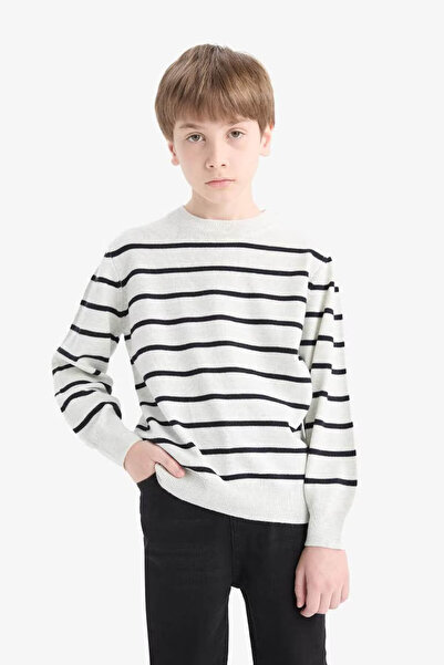 DeFacto Crew Neck Striped Knitwear Ecru Boys' Sweater F0962A8/Er123