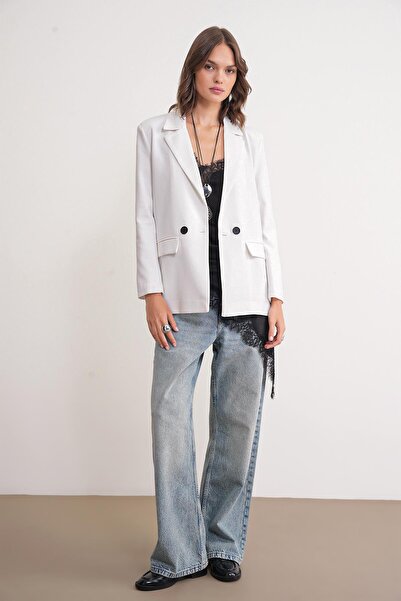 Mixray 4516 Women's Wool Blazer Jacket Ecru