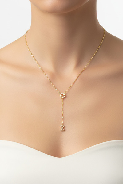 Atolyezone E Harfi 316l Paslanmaz Çelik Kolye Kalpli Dekolte Yeni Sezon Kişiye Özel Kolye Hediye Kutulu