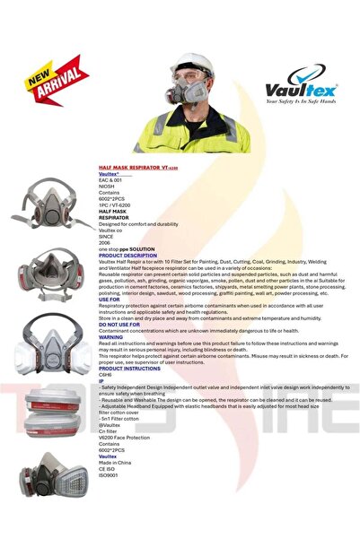 Generic قناع تنفس نصف الوجه VT-6200 من Vaultex مع مرشحات
