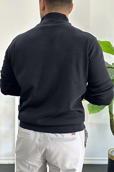 Edwox Чоловічий светр з напівзастібкою, стандартний крій, темно-синій Edw411