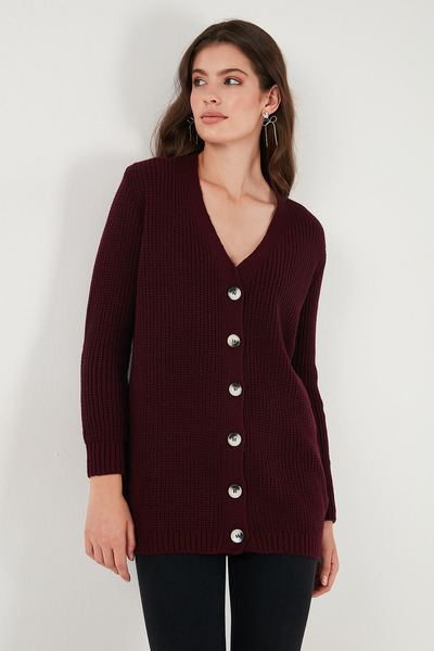 Lela Regular Fit V-Neck Buttoned Knitwear Knitted Long Cardigan Cardigan 4615044