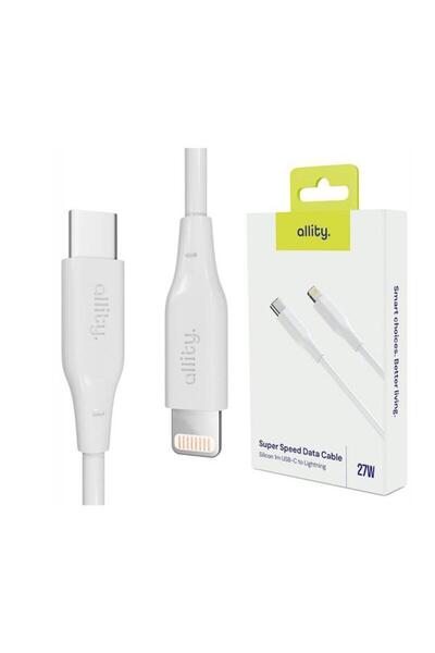allity Cable for data transfer and charging AUC-02, USB-C to Lightning, 27W, 1m, White