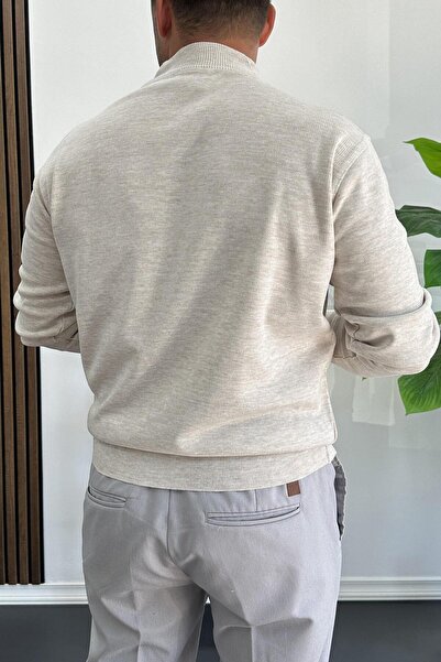 Edwox Pulover bărbați cu guler half fisherman, croială regular, crem, Edw409