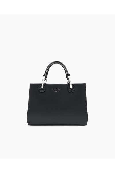 Emporio Armani Kadın %100 Deri Harici Fermuarlı İç Bölmeli Çıkarılabilir Omuz Askılı Siyah Omuz Çantası EW000361 AF