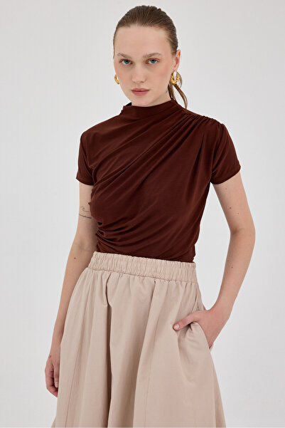 Rays Καφέ κοντομάνικη μπλούζα με κορδόνια 2417