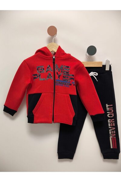 Mamboo Boys' Tracksuit with Red Hoodie and Zipper