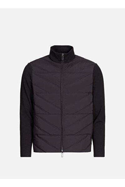 Emporio Armani Men's down Filled Quilted Patterned Knitted Sleeve Detailed Navy Blue Jacket Em003426 Af17823-Ub118
