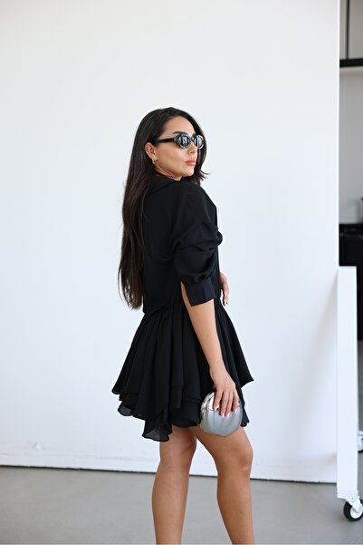 Özge Özgenç Shirt Collar Premium Chiffon Dress