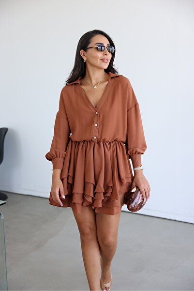 Özge Özgenç Shirt Collar Premium Chiffon Dress