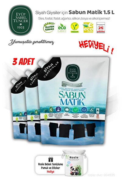 Eyüp Sabri Tuncer 3'lü Siyah Çamaşırlar Sıvı Sabun Matik 1.5 L ve ROSIE Hediye