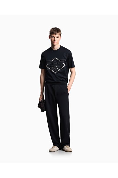 Emporio Armani Erkek Büyük Kartal İşlemeli Yuvarlak Yakalı Pamuklu Kısa Kollu Lacivert T-Shirt EM002835 AF10761-UB1