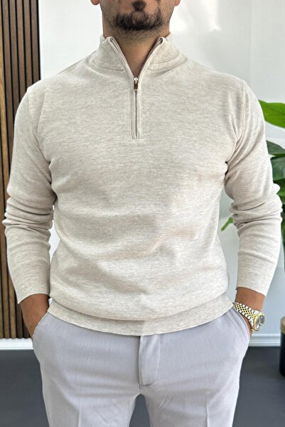 Edwox Чоловічий светр з напівзастібкою, звичайного крою, кремовий Edw411