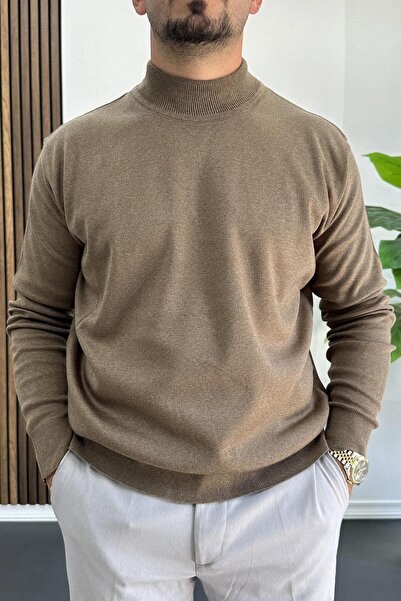 Edwox Men's Half Fisherman Regular Fit Sweater Brown Edw409