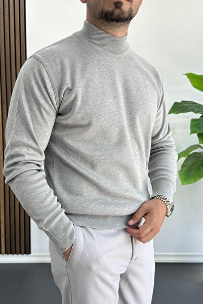 Edwox Men's Half Fisherman Regular Fit Sweater Gray Edw409