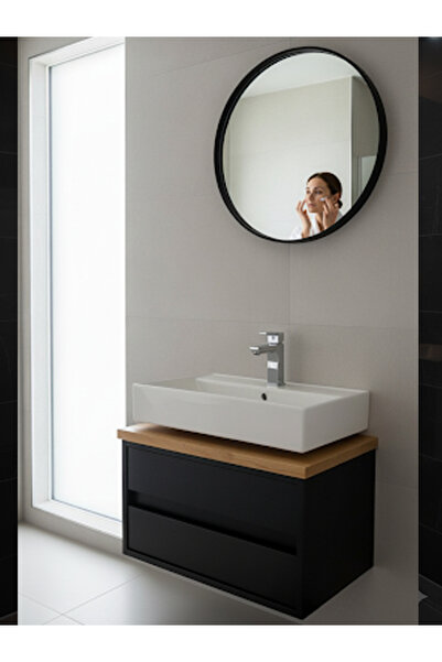 DEPODANDİREKT Modern Ahşap Aynalı Lavabo ve Tek Çekmeceli Dolap (M2003-10900)