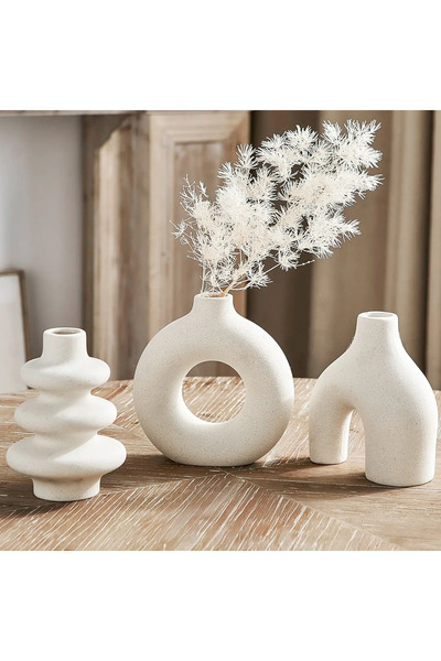 Elindor Set of 3 Ceramic Vases Elindor® with Abstract Shapes, Contemporary De...