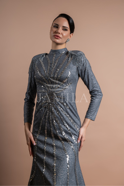 Lovely Dress Payetli Tesettür Balık Abiye Elbise