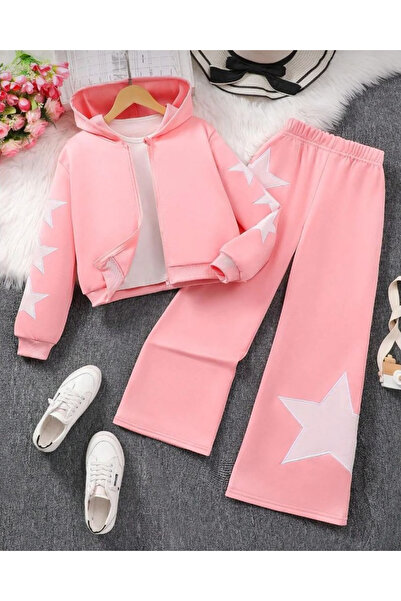 npLStore Set de 3 piese pentru copii, jachetă cu imprimeu stea, tricou și pan...