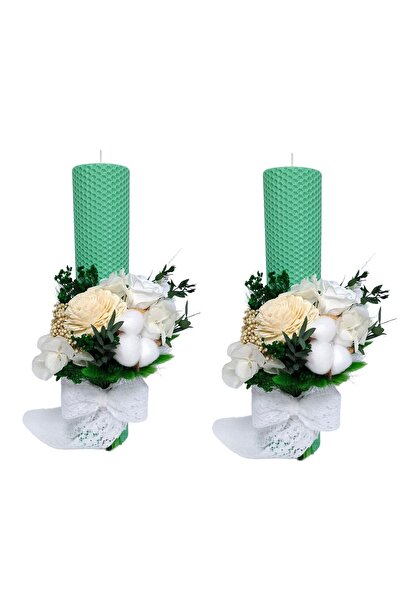 OEM Set 2 lumanari cununie/nunta din ceara naturala, decorate cu flori naturale criogenate/uscate,H35/D5