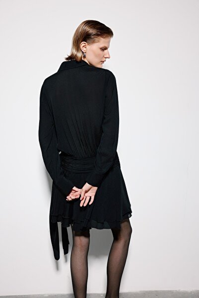 rue Black Mini Dress with Gathered Waist