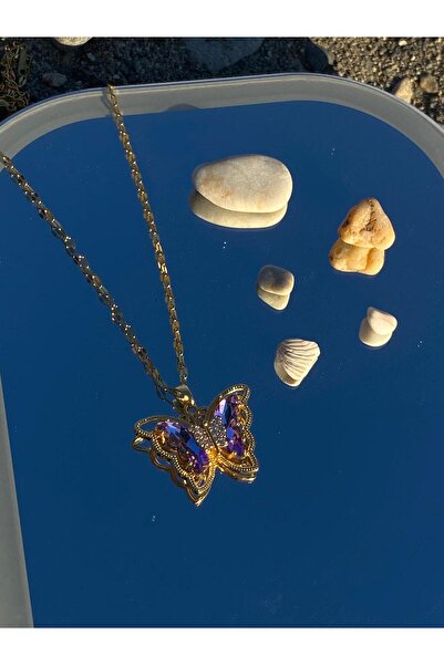 THEUNIQUEPEARL ZİRKON TAŞLI KELEBEK ÇELİK KOLYE