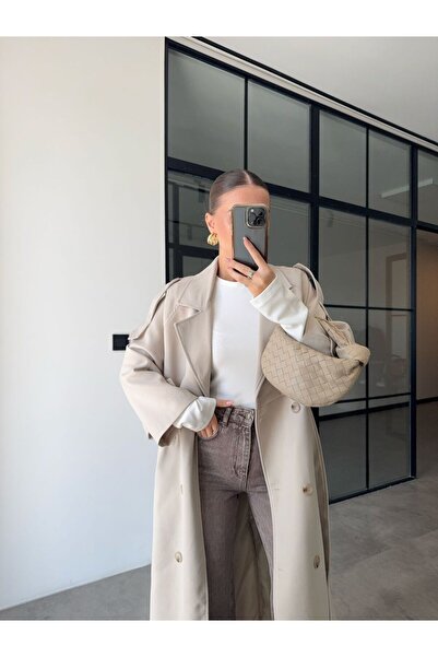 BB Bensu Buyruk POLİVİSKON APOLETLİ TAŞ RENGİ TRENÇKOT