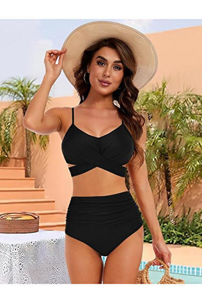 Evolyline Women's 2-piece high-waisted swimsuit, Black S