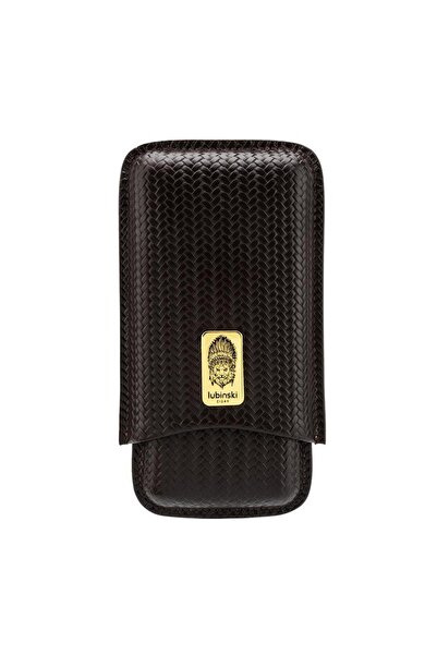 Lubinski Yeni Seri Gerçek Deri Üçlü Puro Kılıfı - Kahve(60 Ring)