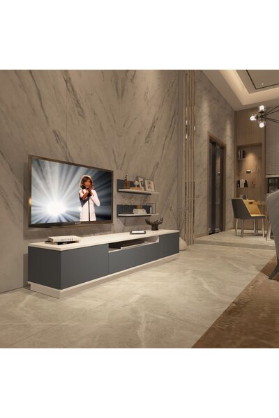 Decoraktiv Trio 4s Mdf Tv Ünitesi Tv Sehpası - Beyaz - Antrasit