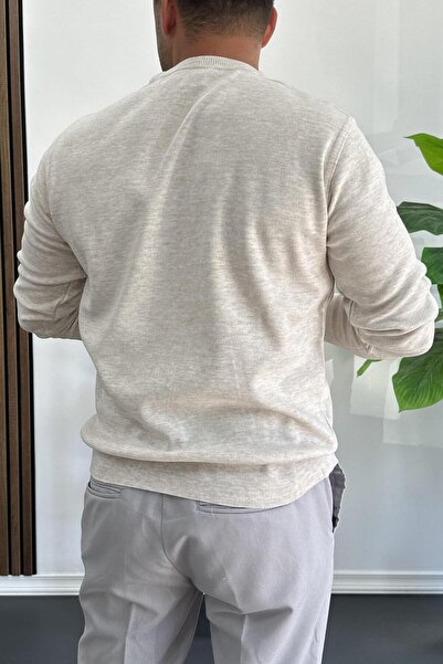 Edwox Erkek Bisiklet Yaka Normal Kalıp Kazak Krem Edw410