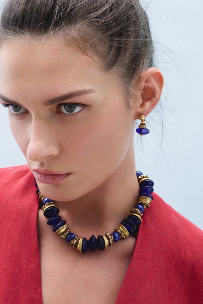 Mon Reve Born of Stone Navy Blue Glass Bead Lapis Necklace