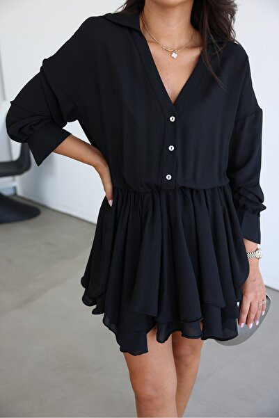 Özge Özgenç Shirt Collar Premium Chiffon Dress