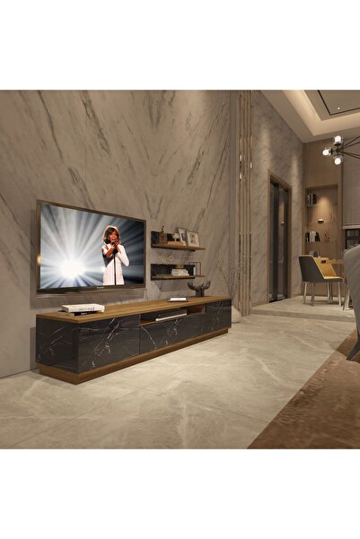 Decoraktiv Trio 4s Mdf Tv Ünitesi Tv Sehpası - Pera - Siyah Mermer