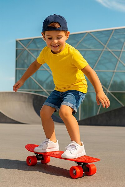 hak-iş oyuncak 4 Tekerlekli Kırmızı Penny Board / Kaykay - 55Cm , Slikon Teker