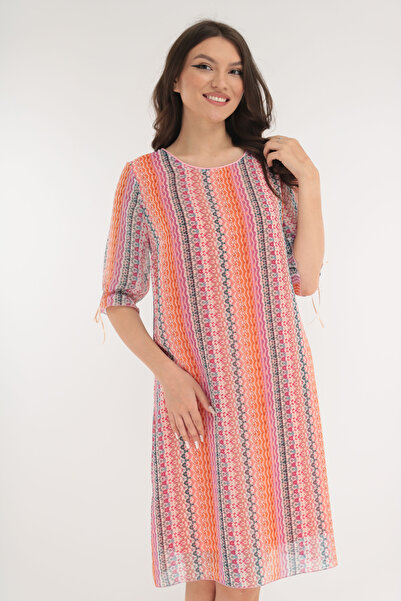 Vanessa Line RO Φόρεμα με φαρδύ πέπλο και πορτοκαλί αφηρημένο τύπωμα