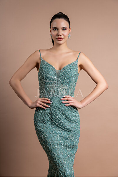 Lovely Dress Şık Payetli Askılı Uzun Abiye Elbise