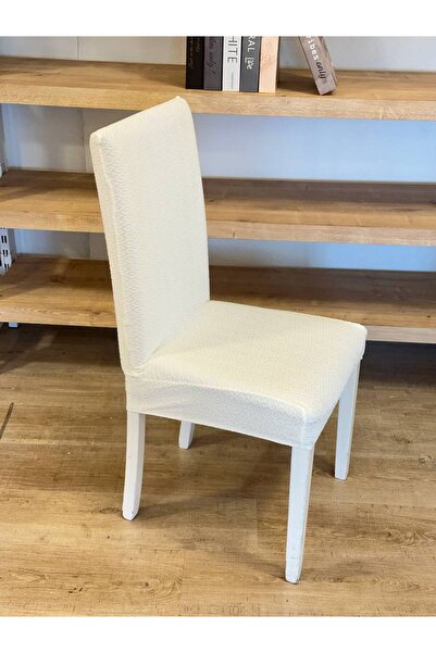 Faiend Sandalye Kılıfı Yıkanabilir Likralı Esnek Lastikli Sandalye Örtüsü (KREM RENGİ)